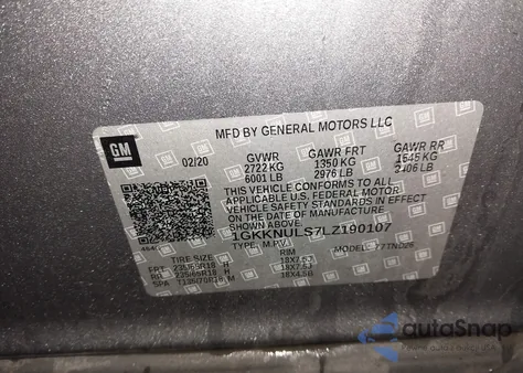 2020 GMC Acadia Awd Slt из США, поврежденный, VIN 1GKKNULS7LZ190107